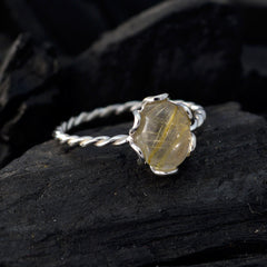Rutile Quartz Solitaire Japanese 925 Sterling Silver Yellow Gemstones Delicate Twist Ring Jewellery