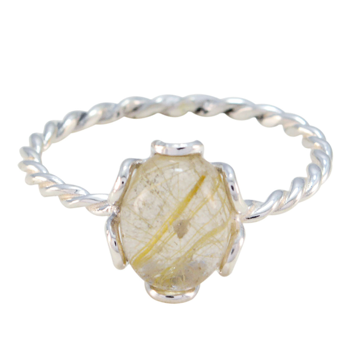 Rutile Quartz Solitaire Japanese 925 Sterling Silver Yellow Gemstones Delicate Twist Ring Jewellery Imagen principal del producto