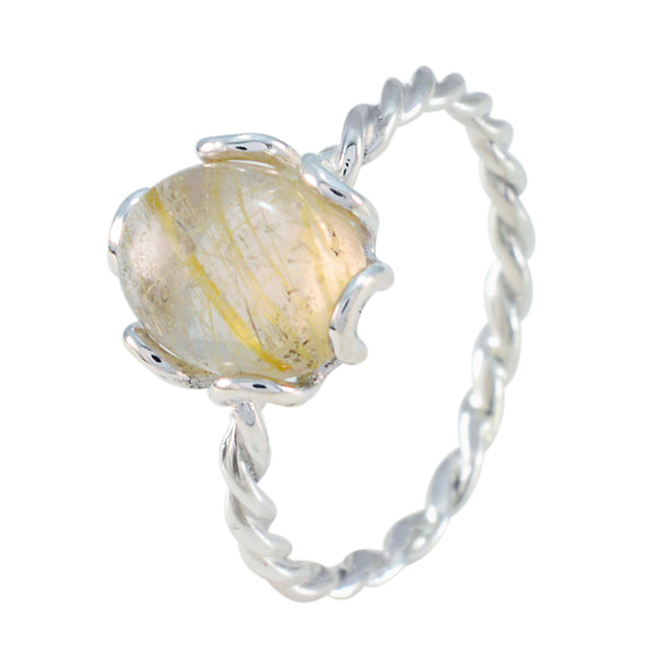 Rutile Quartz Solitaire Japanese 925 Sterling Silver Yellow Gemstones Delicate Twist Ring Jewellery