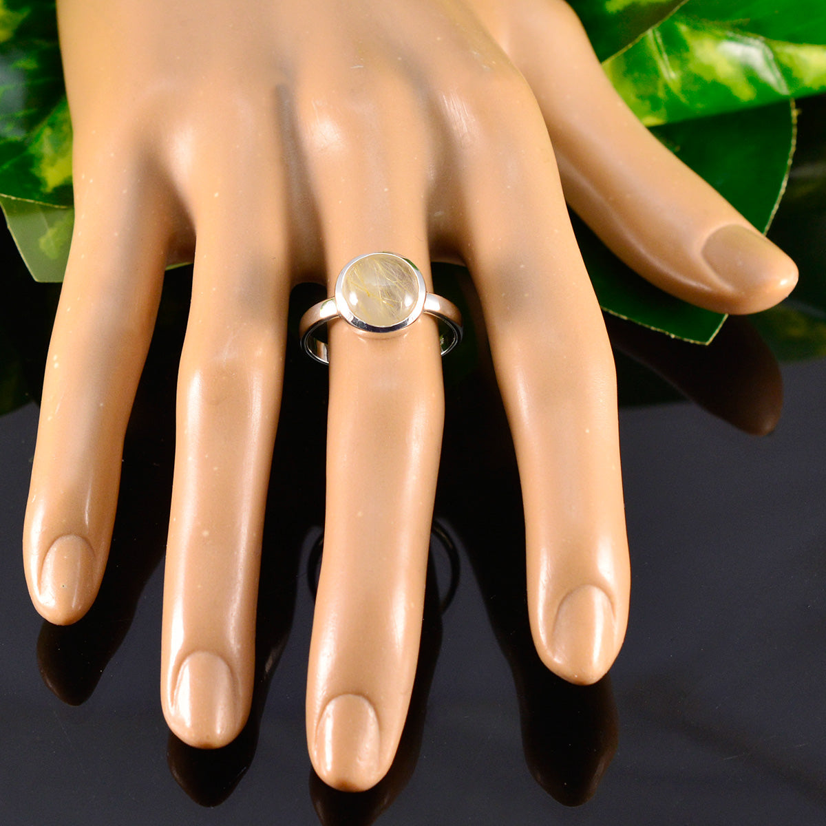 Rutile Quartz Solitaire French 925 Silver Yellow Gemstone Slim Sophisticated Ring Jewelry