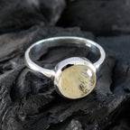 Rutile Quartz Solitaire French 925 Silver Yellow Gemstone Slim Sophisticated Ring Jewelry