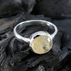 Rutile Quartz Solitaire French 925 Silver Yellow Gemstone Slim Sophisticated Ring Jewelry