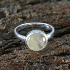 Rutile Quartz Solitaire French 925 Silver Yellow Gemstone Slim Sophisticated Ring Jewelry