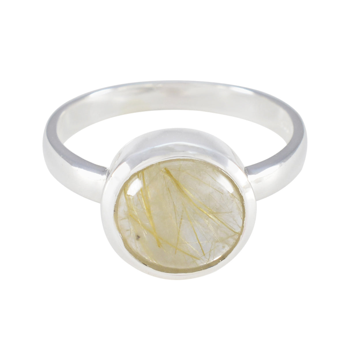 Rutile Quartz Solitaire French 925 Silver Yellow Gemstone Slim Sophisticated Ring Jewelry Imagen principal del producto