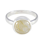 Rutile Quartz Solitaire French 925 Silver Yellow Gemstone Slim Sophisticated Ring Jewelry