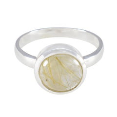 Rutile Quartz Solitaire French 925 Silver Yellow Gemstone Slim Sophisticated Ring Jewelry