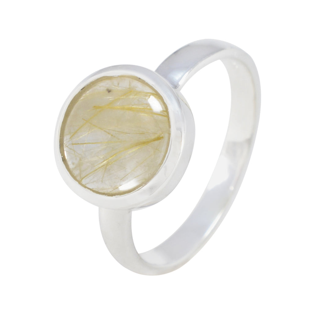 Rutile Quartz Solitaire French 925 Silver Yellow Gemstone Slim Sophisticated Ring Jewelry