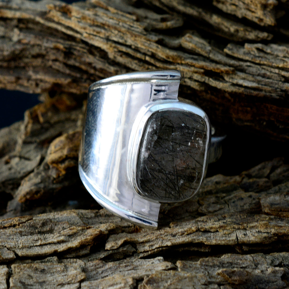 Rutile Quartz Solitaire French 925 Sterling Silver Black Gems Essential  Contemporary Ring Jewelry