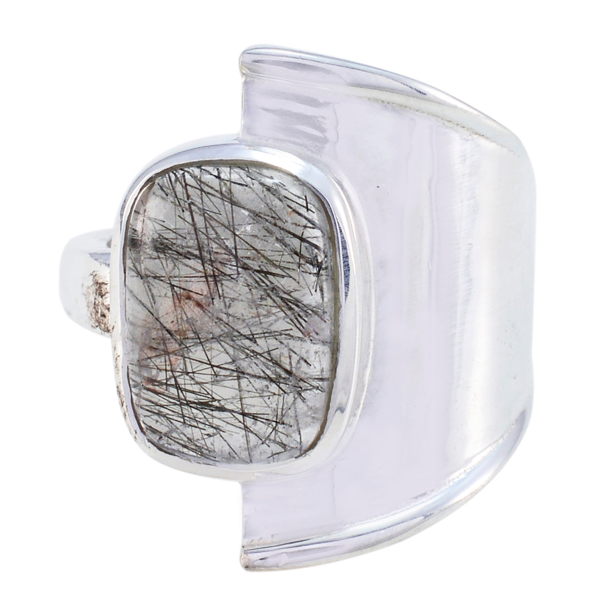 Rutile Quartz Solitaire French 925 Sterling Silver Black Gems Essential  Contemporary Ring Jewelry