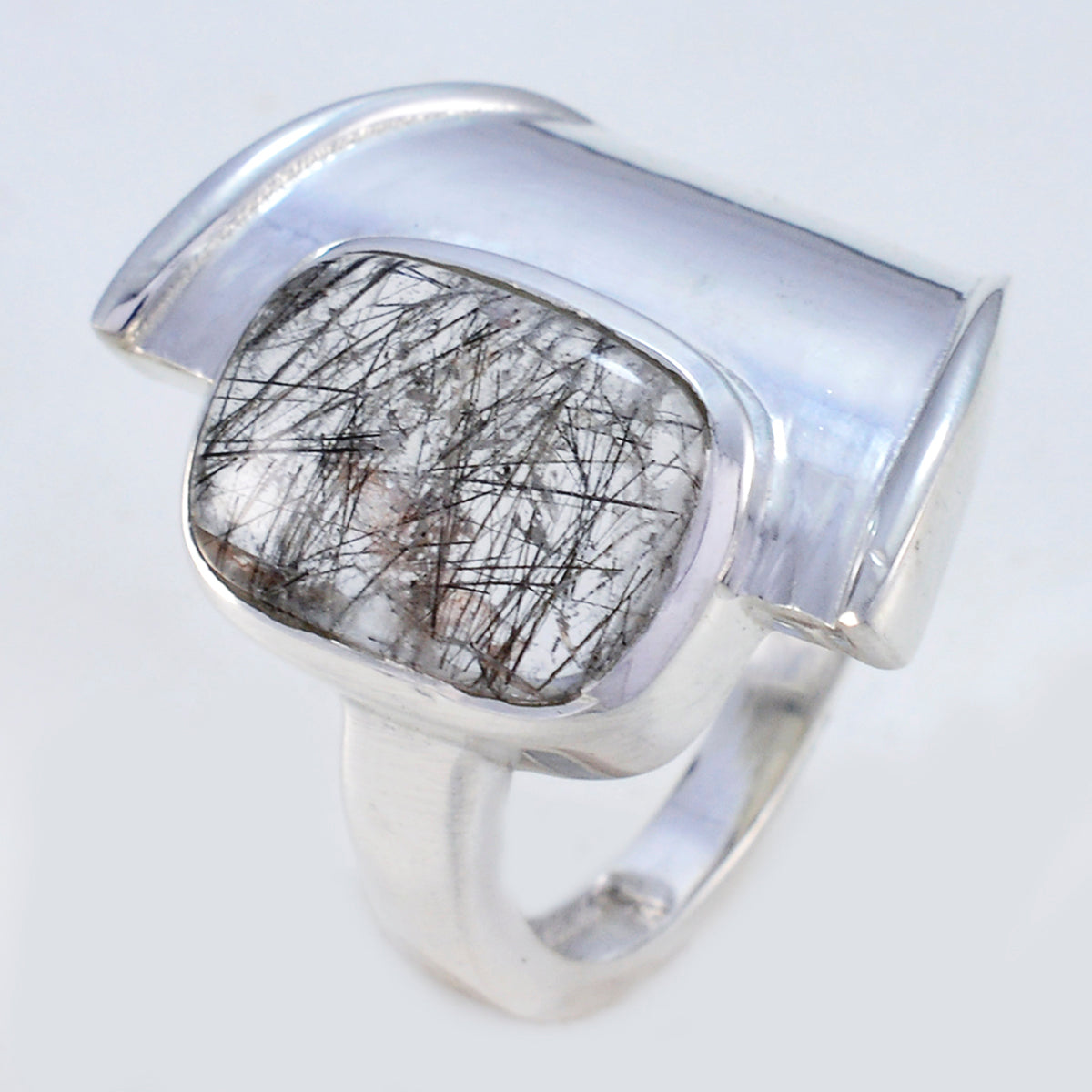 Rutile Quartz Solitaire French 925 Sterling Silver Black Gems Essential  Contemporary Ring Jewelry