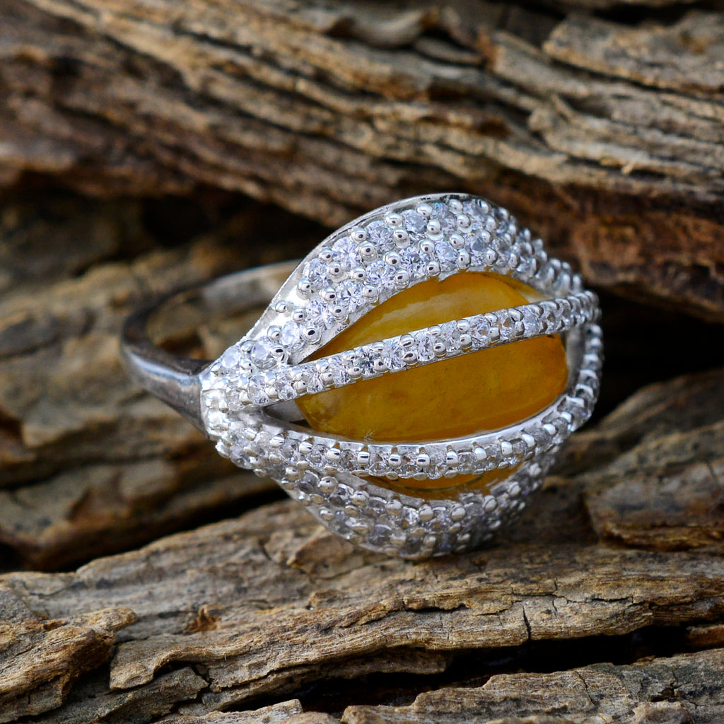 Rutile Quartz Halo Moroccan 925 Sterling Silver Yellow Gemstone Eye catching Modern Ring Jewelry