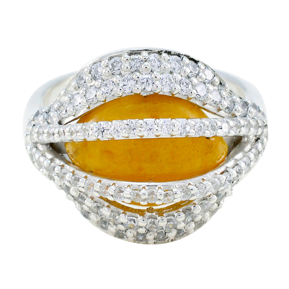 Rutile Quartz Halo Moroccan 925 Sterling Silver Yellow Gemstone Eye catching Modern Ring Jewelry メイン画像