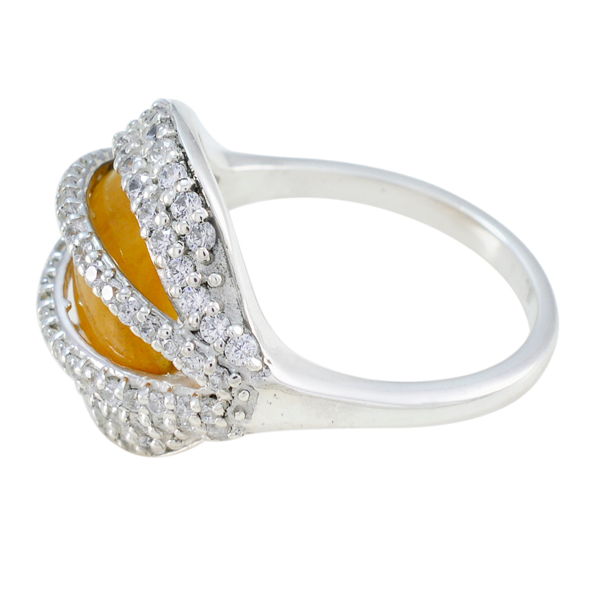 Rutile Quartz Halo Moroccan 925 Sterling Silver Yellow Gemstone Eye catching Modern Ring Jewelry