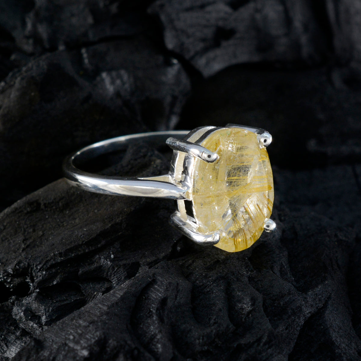 Rutile Quartz Solitaire Moroccan 925 Silver Yellow Gems Featherlight Heritage Ring Jewellery