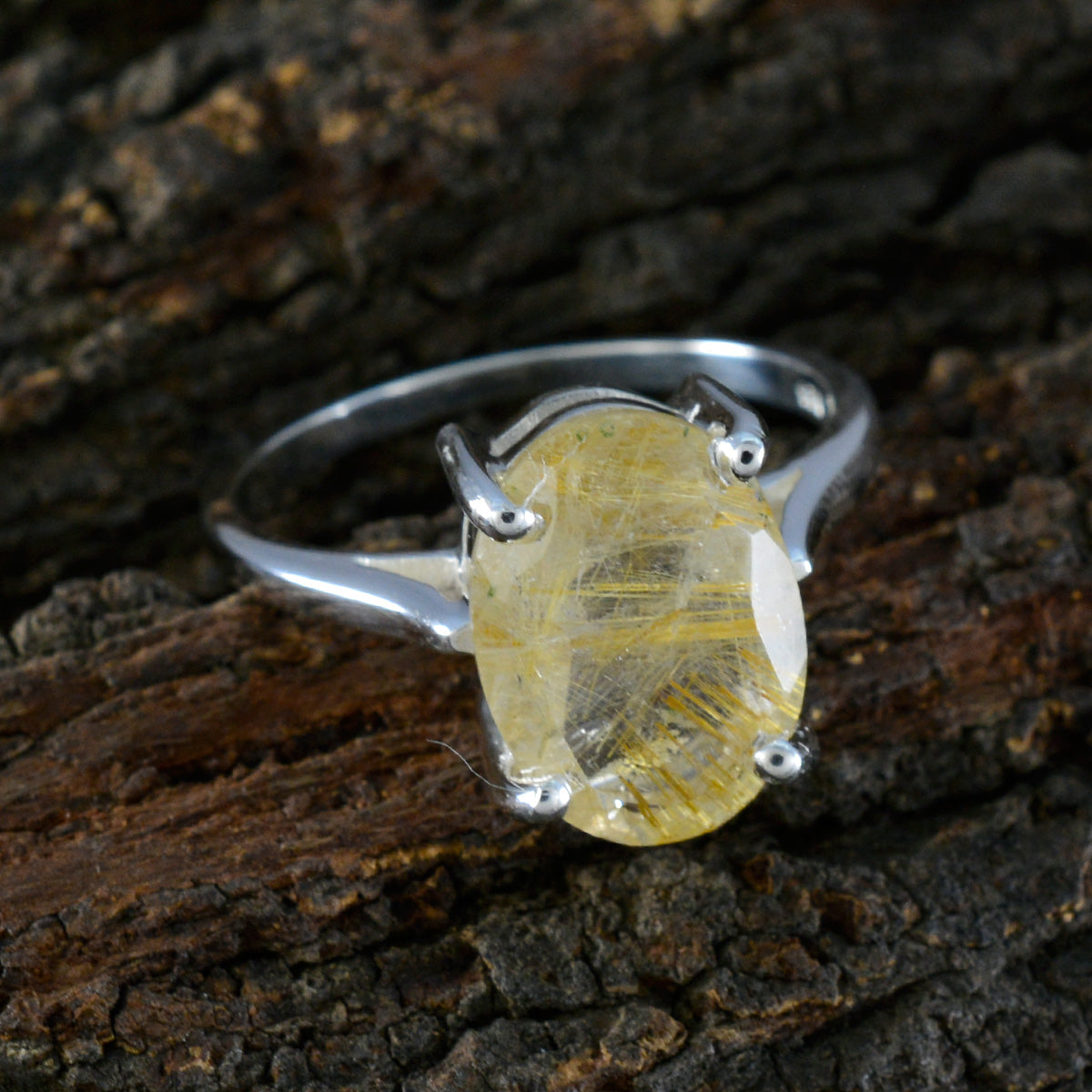 Rutile Quartz Solitaire Moroccan 925 Silver Yellow Gems Featherlight Heritage Ring Jewellery