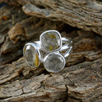 Rutile Quartz Trilogy African 92.5 Silver Yellow Gems Eye catching Modern Ring Jewelry