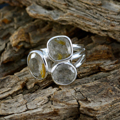 Rutile Quartz Trilogy African 92.5 Silver Yellow Gems Eye catching Modern Ring Jewelry