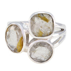 Rutile Quartz Trilogy African 92.5 Silver Yellow Gems Eye catching Modern Ring Jewelry