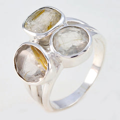 Rutile Quartz Trilogy African 92.5 Silver Yellow Gems Eye catching Modern Ring Jewelry