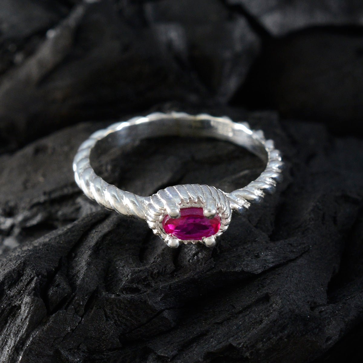 Ruby CZ Solitaire Korean 925 Silver Red Gemstones Dainty Contemporary Ring Jewelry