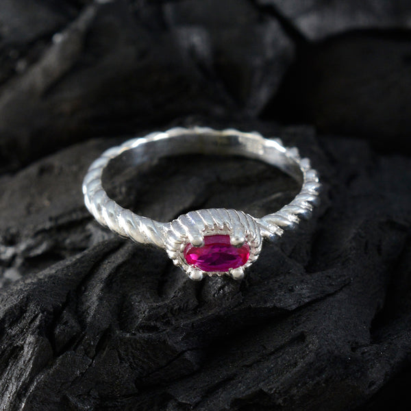 Ruby CZ Solitaire Korean 925 Silver Red Gemstones Dainty Contemporary Ring Jewelry