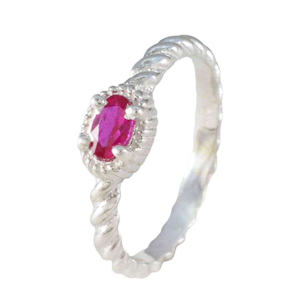 Ruby CZ Solitaire Korean 925 Silver Red Gemstones Dainty Contemporary Ring Jewelry