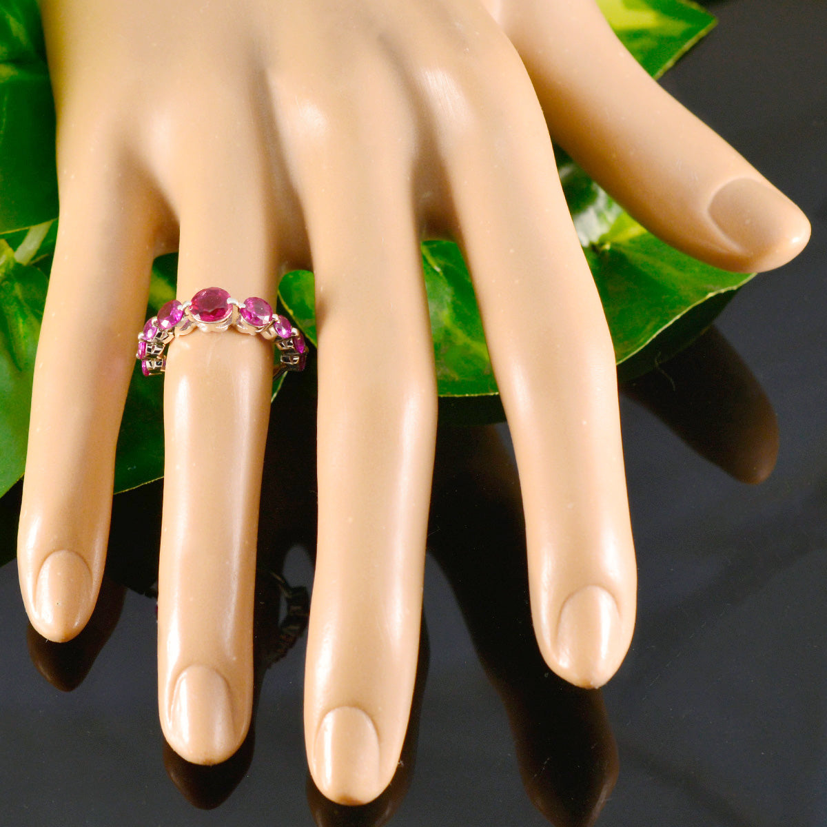 Ruby CZ Navratna Korean Silver Red Gemstones Delicate Abstract Ring Jewellery