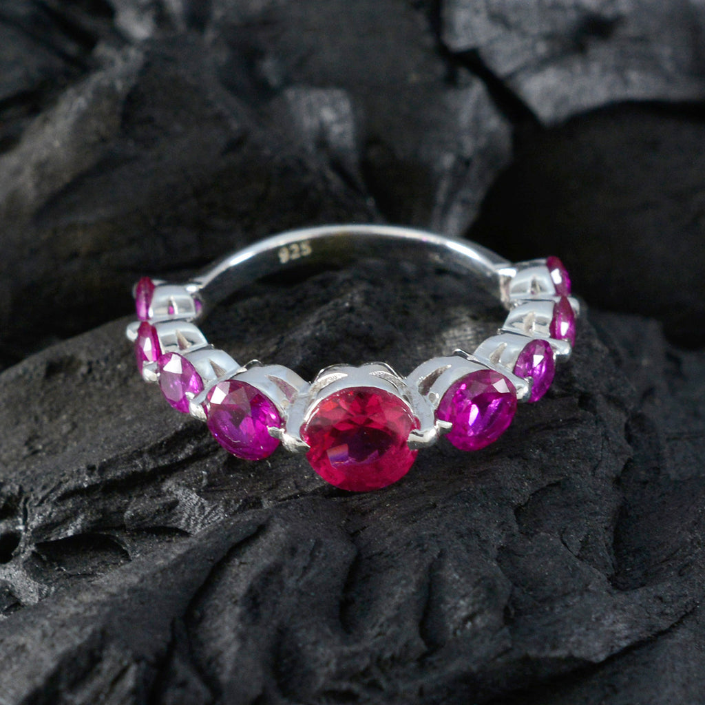 Ruby CZ Navratna Korean Silver Red Gemstones Delicate Abstract Ring Jewellery