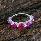 Ruby CZ Navratna Korean Silver Red Gemstones Delicate Abstract Ring Jewellery