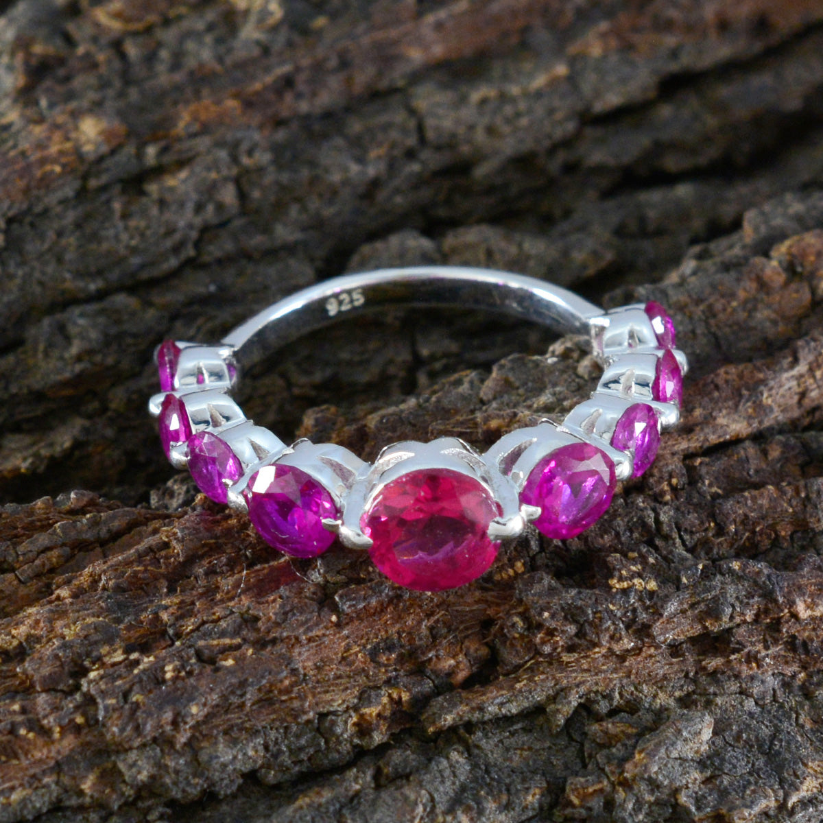 Ruby CZ Navratna Korean Silver Red Gemstones Delicate Abstract Ring Jewellery