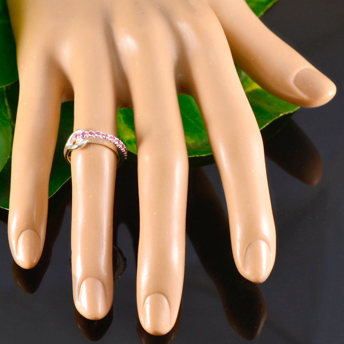 Ruby CZ multiple Turkish Sterling Silver Red Gems Delicate Contemporary Ring Jewelry