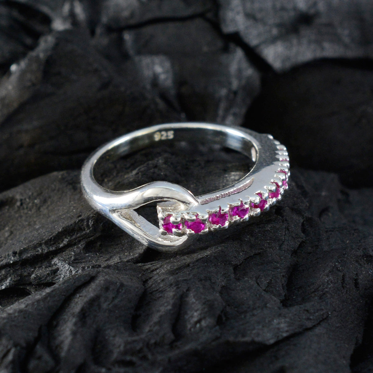 Ruby CZ multiple Turkish Sterling Silver Red Gems Delicate Contemporary Ring Jewelry