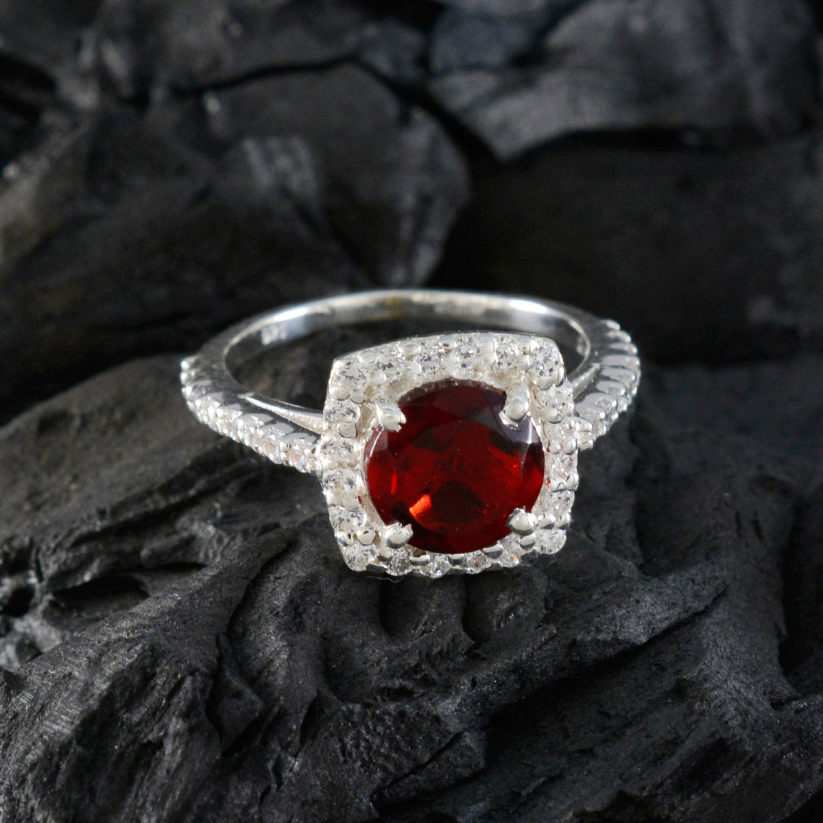 Ruby CZ Halo Japanese 92.5 Silver Red Gemstone Whisper thin Luxurious Ring Jewellery
