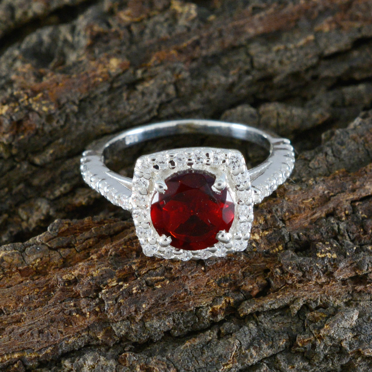 Ruby CZ Halo Japanese 92.5 Silver Red Gemstone Whisper thin Luxurious Ring Jewellery