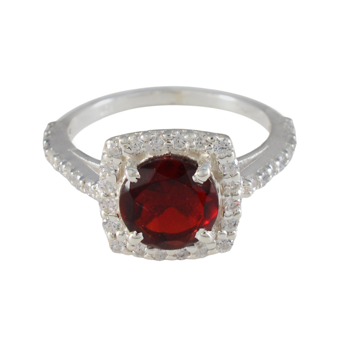 Ruby CZ Halo Japanese 92.5 Silver Red Gemstone Whisper thin Luxurious Ring Jewellery