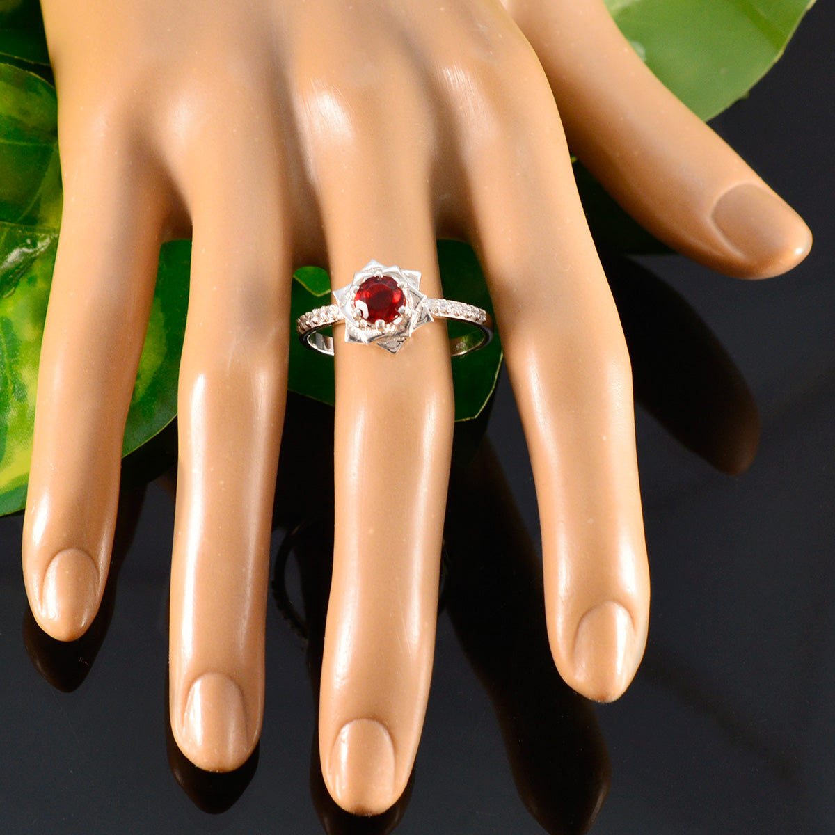 Ruby CZ Halo Indian 925 Sterling Silver Red Gemstones Slim Fairytale Ring Jewelry