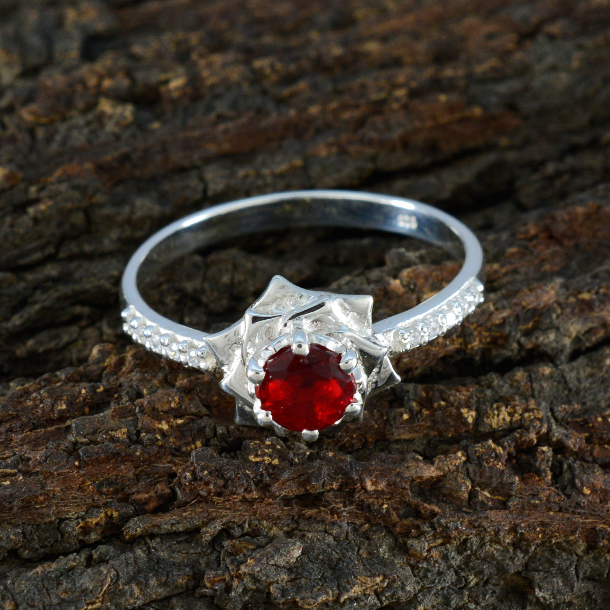 Ruby CZ Halo Indian 925 Sterling Silver Red Gemstones Slim Fairytale Ring Jewelry