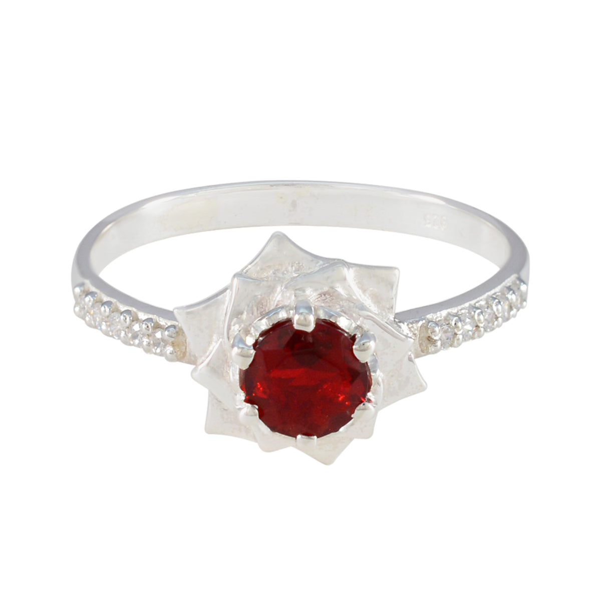 Ruby CZ Halo Indian 925 Sterling Silver Red Gemstones Slim Fairytale Ring Jewelry