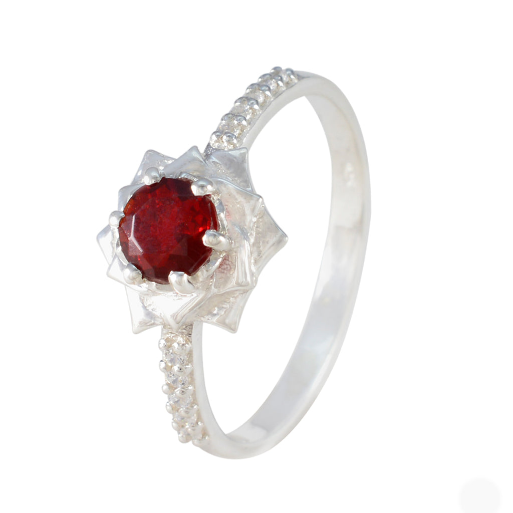 Ruby CZ Halo Indian 925 Sterling Silver Red Gemstones Slim Fairytale Ring Jewelry