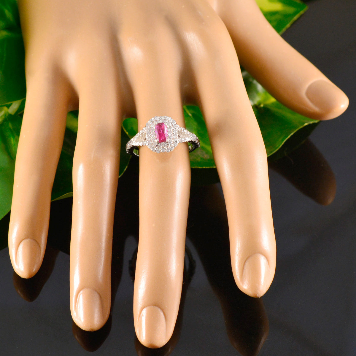 Ruby CZ Halo American 925 Silver Red Gemstones Whisper thin Glamorous Ring Jewellery