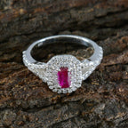 Ruby CZ Halo American 925 Silver Red Gemstones Whisper thin Glamorous Ring Jewellery