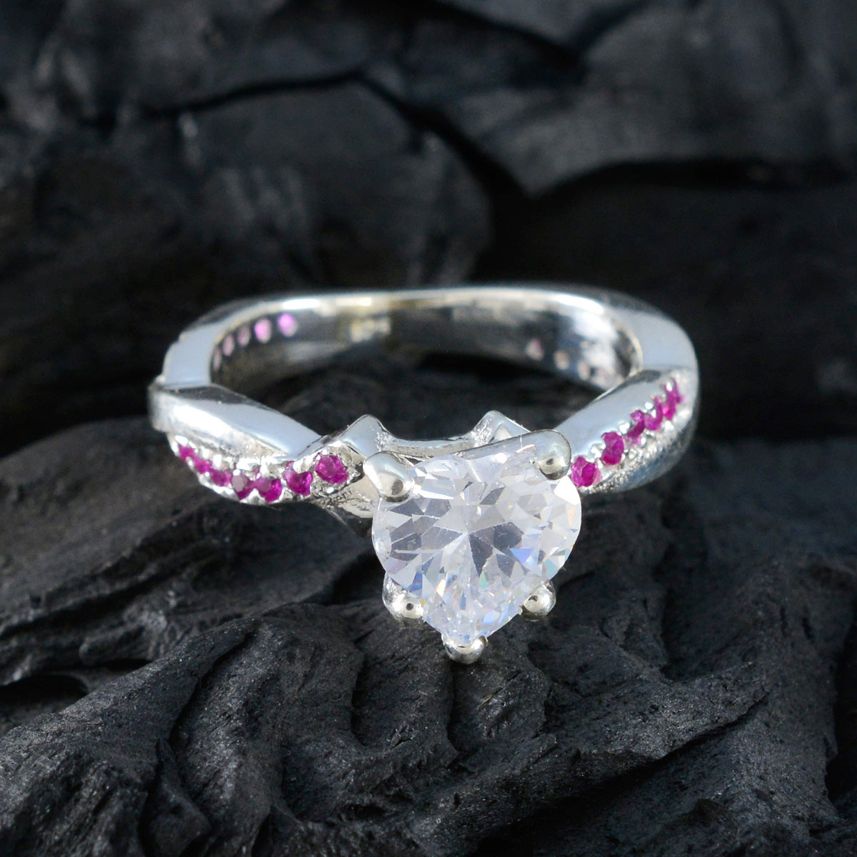 Ruby CZ Halo French 92.5 Silver Red Gemstone Featherlight Glamorous Ring Jewelry