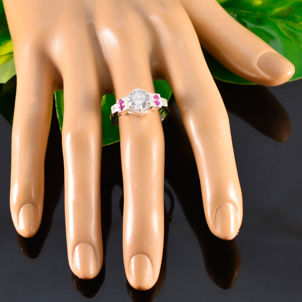 Ruby CZ Halo Moroccan 92.5 Silver Red Gems Tiny Boho Ring Jewellery