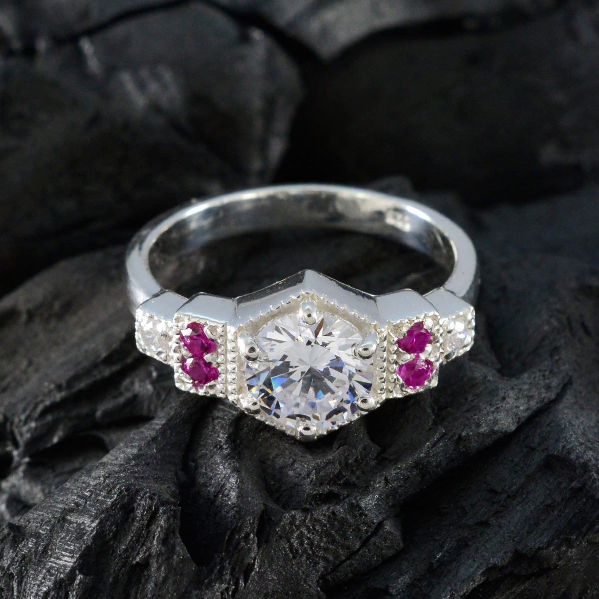 Ruby CZ Halo Moroccan 92.5 Silver Red Gems Tiny Boho Ring Jewellery