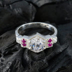 Ruby CZ Halo Moroccan 92.5 Silver Red Gems Tiny Boho Ring Jewellery