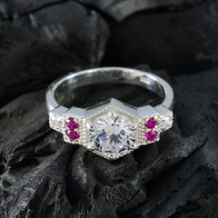 Ruby CZ Halo Moroccan 92.5 Silver Red Gems Tiny Boho Ring Jewellery