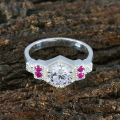 Ruby CZ Halo Moroccan 92.5 Silver Red Gems Tiny Boho Ring Jewellery