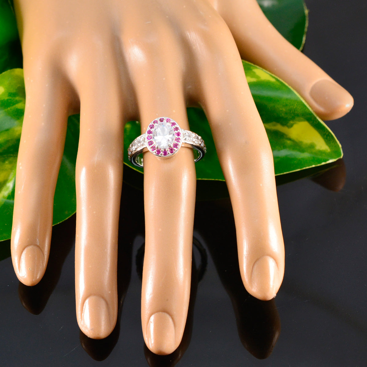 Ruby CZ Halo African 925 Sterling Silver Red Gems Classic Sophisticated Ring Jewellery