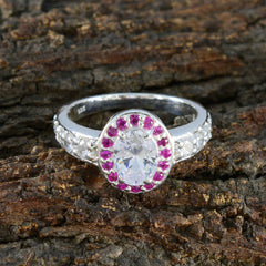 Ruby CZ Halo African 925 Sterling Silver Red Gems Classic Sophisticated Ring Jewellery