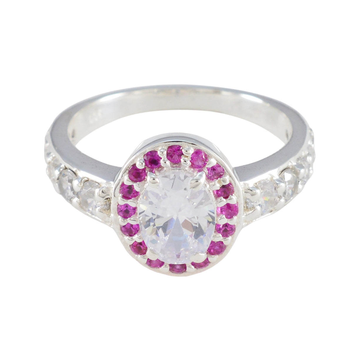 Ruby CZ Halo African 925 Sterling Silver Red Gems Classic Sophisticated Ring Jewellery